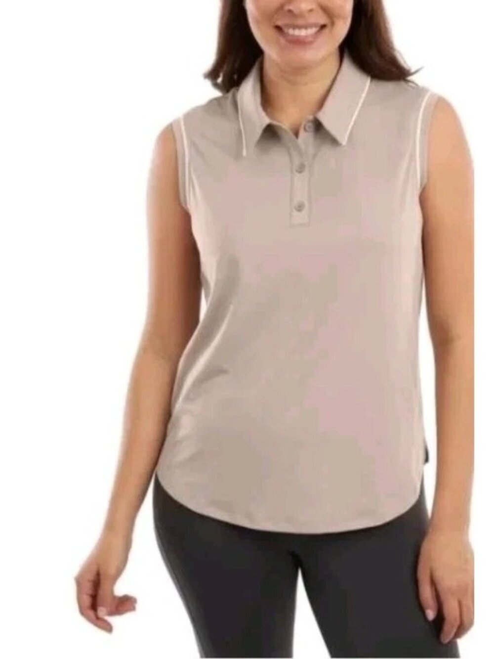NWT Elle Sport Women's XS Beige Sleeveless Collared Polo Shirt  G2090